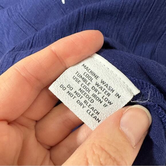 The Vermont Country Store Navy Blue Crepe Cotton White Fish Print Dress Womens M - Picture 5 of 12